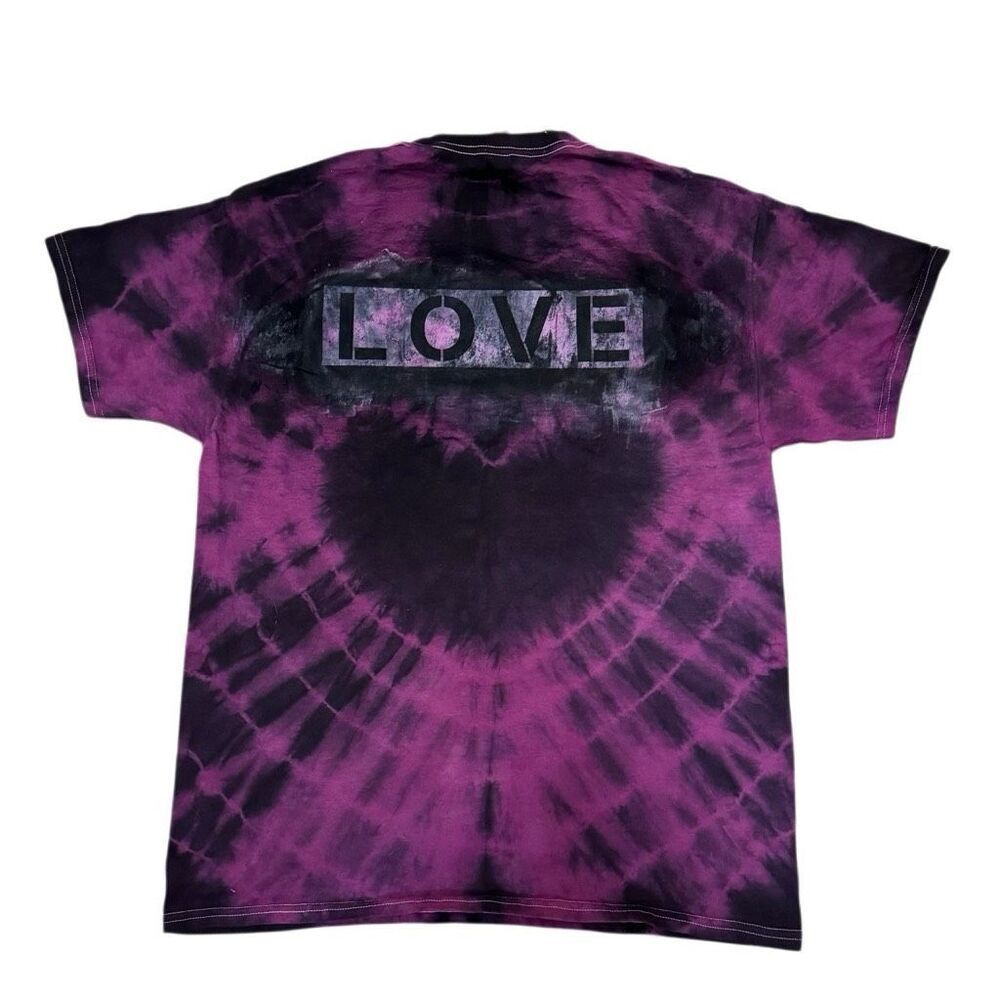 Tie-Dye Pink & Black Heart “Love” Stenciled Unisex T-Shirt L (1/2)